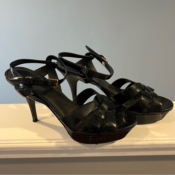 Yves Saint Laurent Black Patent Tribute Sandals - Picture 2 of 8